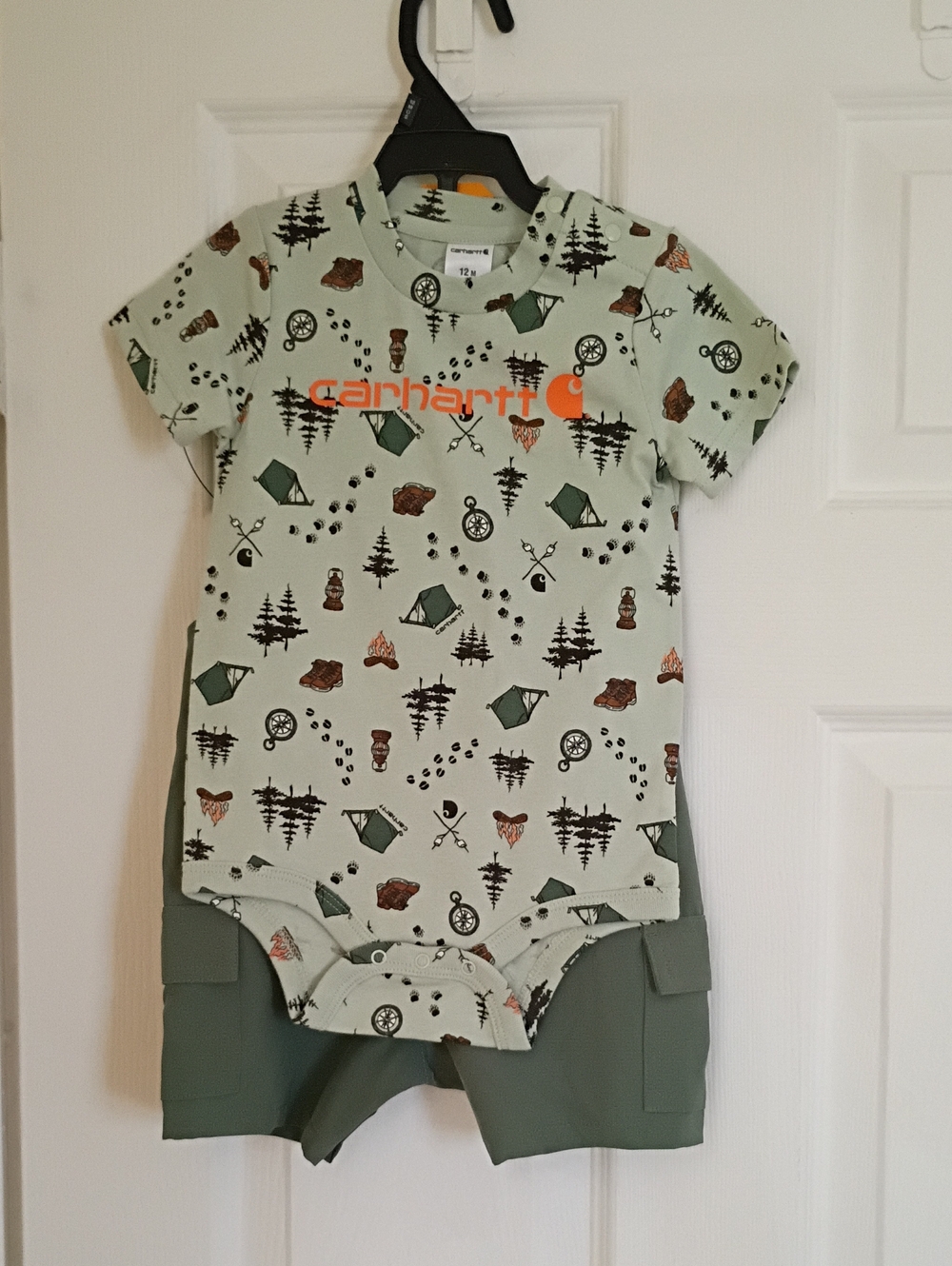 Carhartt Sage Green Camping Print Baby One-Piece Bodysuit